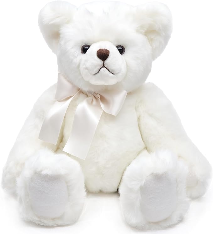 Bearington Collection Aspen Soft Teddy Bear for Elderly - 15.5 in White Plush - Huggable First Teddy Bear