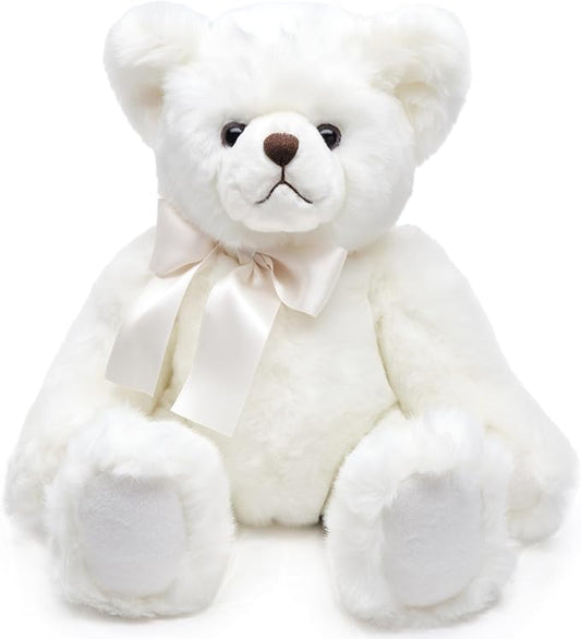 Bearington Collection Aspen Soft Teddy Bear for Elderly - 15.5 in White Plush - Huggable First Teddy Bear