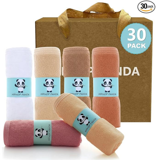 HIPHOP PANDA Baby Washcloths, Rayon Made from Bamboo - 2 Layer Ultra Soft Absorbent Newborn Bath Face Towel - Reusable Baby Wipes for Delicate Skin - Blush and Mocha, 30 Pack
