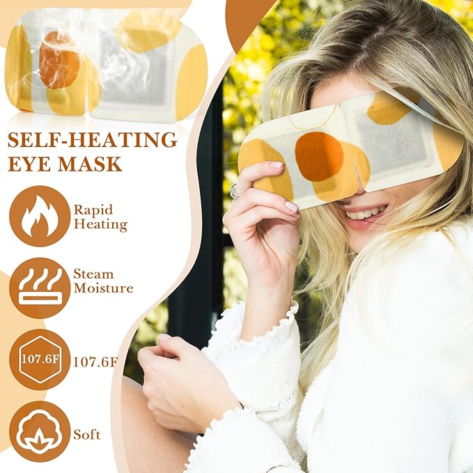 100 Pcs Self Heated Steam Eye Masks Disposable Self Heating Eye Mask Bulk Steam Mask Warm Compress Gifts for Home Office Travel Warm Sleep Supplies(Yellow)