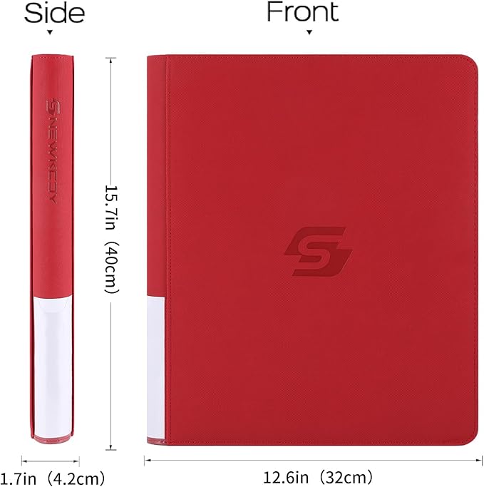 Snekdy Top loader Binder, 9 Pockets Top Loader，Holds 360 Top Loaders cards, Card binder with Sleeves for card in 3 x 4 inches color smooth Zipper PU Leather (Red)