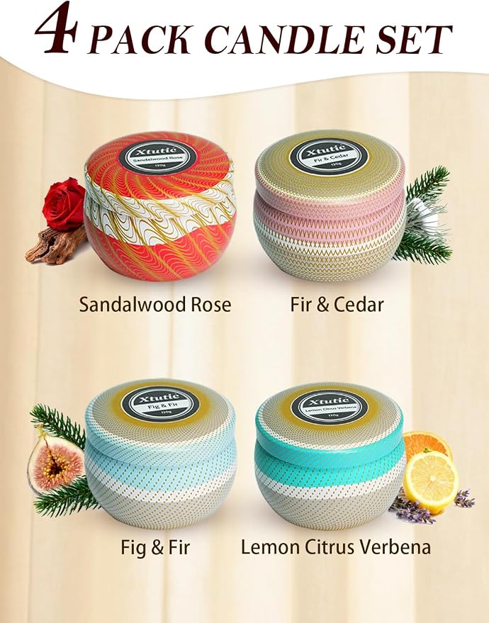 Candle Set 4 Pack Candles- Scented Candles Gift Set for Home, Long-Lasting Ambiance for Living Room & Bedroom, Small Candles Aromatherapy Gifts for Women