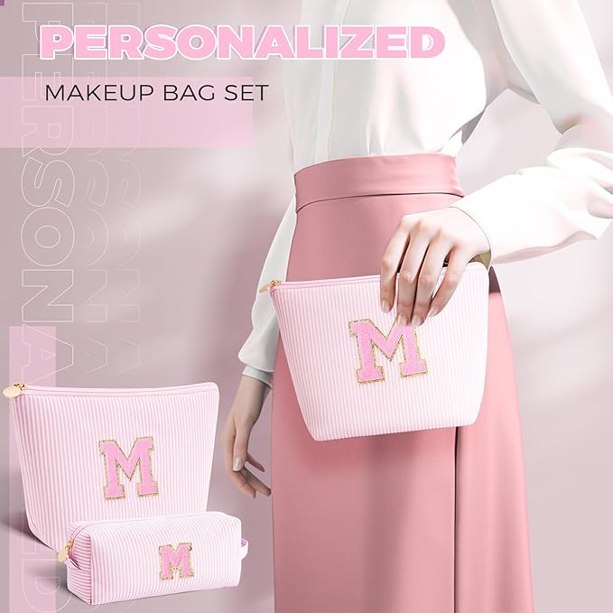 Gifts for Grandkids | Mothers Day Gift for Mom,Mom Gifts Mother in Law Gift,Mama Gift Idea,Initial Makeup Bag Birthday Gift Cosmetic Bag Travel Essentials - Pink,M