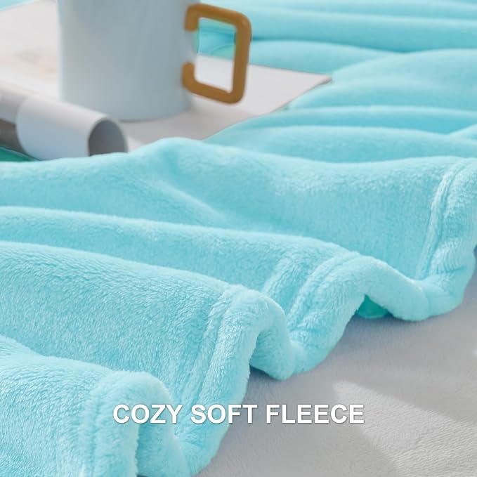Hansleep Throw XL Robin Egg Blue Fleece Blanket, Soft Flannel Bed Blanket | Fuzzy Cozy Blanket 50x70 Inches, Multi-use for Bed, Sofa, Couch, Travel, Camping, All Season Warm Lightweight Cover