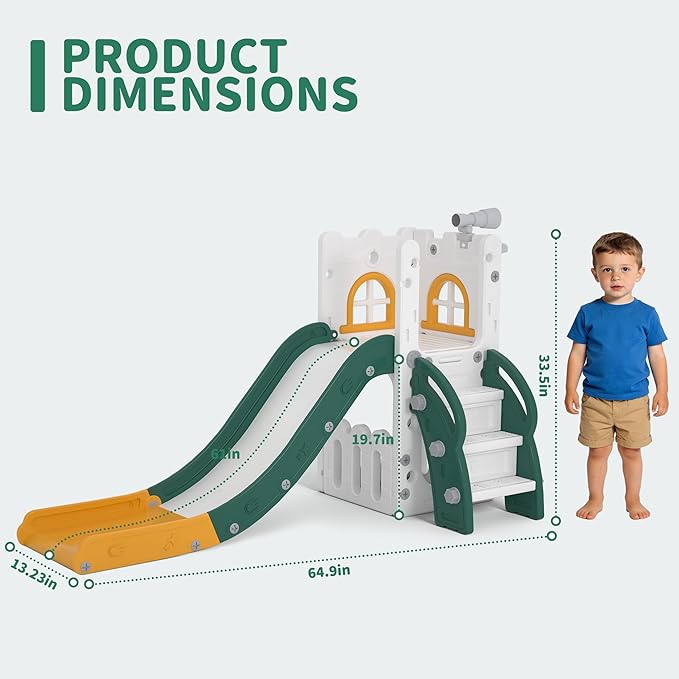 6 in 1 Toddler Slide Playset, Kids Indoor Outdoor Playground with Basketball Hoop,Storage and Telescope,Toddler Climber Slide Activity Center