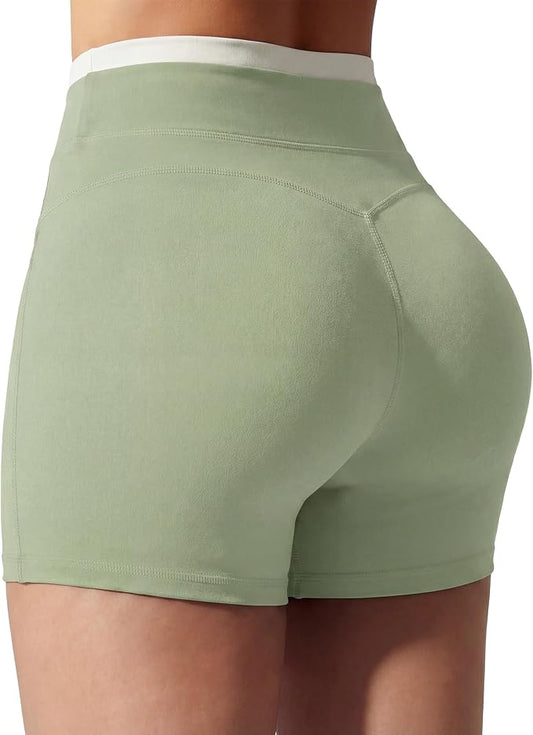 SEASUM Color-Block Shorts for Women Workout Seamless Front Short High Waisted Spandex Booty Shorts for Gym Yoga