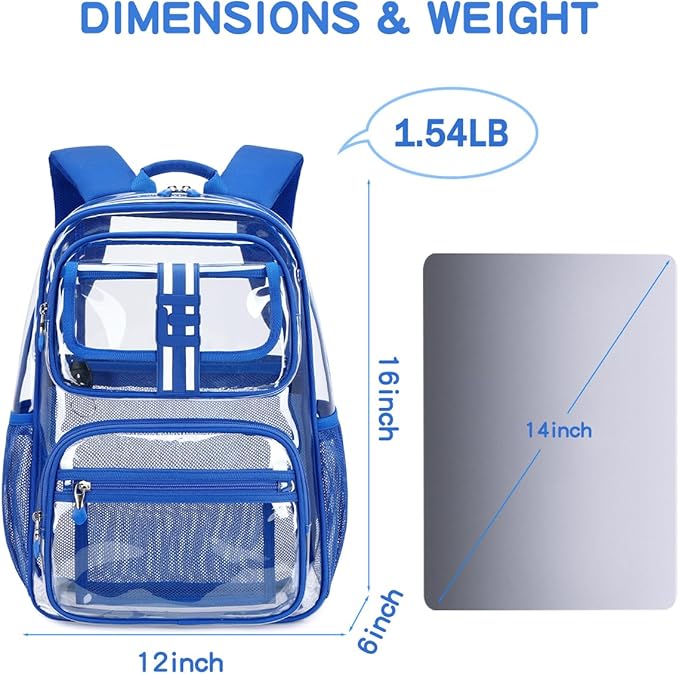 Cusangel Clear Large Backpack for School,16in Heavy Duty Clear BookBag,TPU Large Capacity See Through Backpack for Stadiums,Concerts,Plastic transparente para mujer for 8Age+ Boys Girls