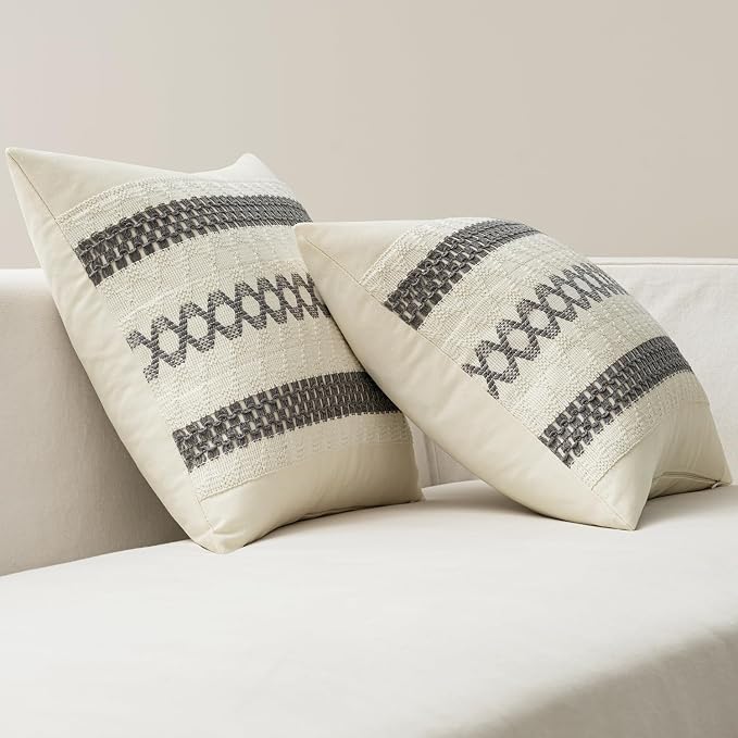MIULEE Set of 2 Gray Boho Decorative Lumbar Pillow Covers 12x20 Inch | Farmhouse Couch Throw Pillows, Modern Cotton Cushion Covers, Macrame Woven Spring Home Decor for Bed Sofa Chair
