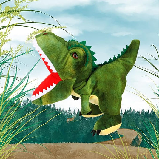 Easfan Plush Dinosaur Hand Puppet with Movable Mouth T-Rex Stuffed Animal Puppet for Imaginative Pretend Play Storytelling Gifts for Kids Boys Girls on Birthday Christmas, 11''