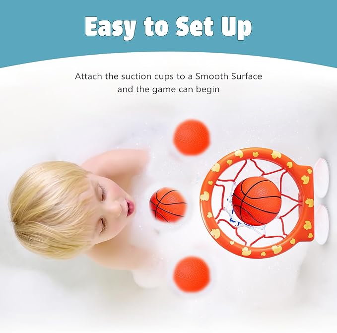 MARPPY Bath Toys – Bathtub Basketball Hoop for Toddlers and Kids, Mold-Free Shower Toy with 4 No-Hole Balls, Fun Bathtub Toys for Boys and Girls