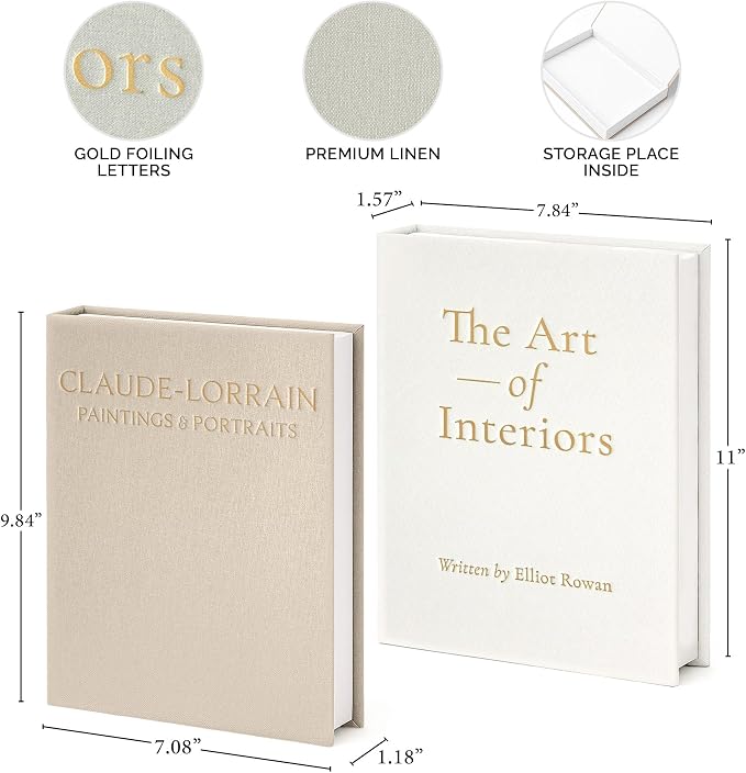 Vine Creations Decorative Books - Set of 2 Linen Hardcover Boxes with Storage - Aesthetic Fake Books for Decoration for Home, Shelf, Bookshelf Decor, Coffee Table Decor, as Storage or Keepsake Box