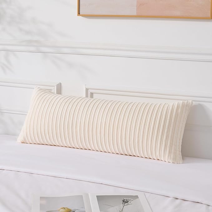 UGASA 14x36 Inch Pillow Cover Pack of 1 Soft Boho Stripe Corduroy Large Long Rectangular Lumbar Cushion Cover Farmhouse Decorative Throw Pillowcase for Bed, Couch, Sofa, Bedroom, Living Room, Cream