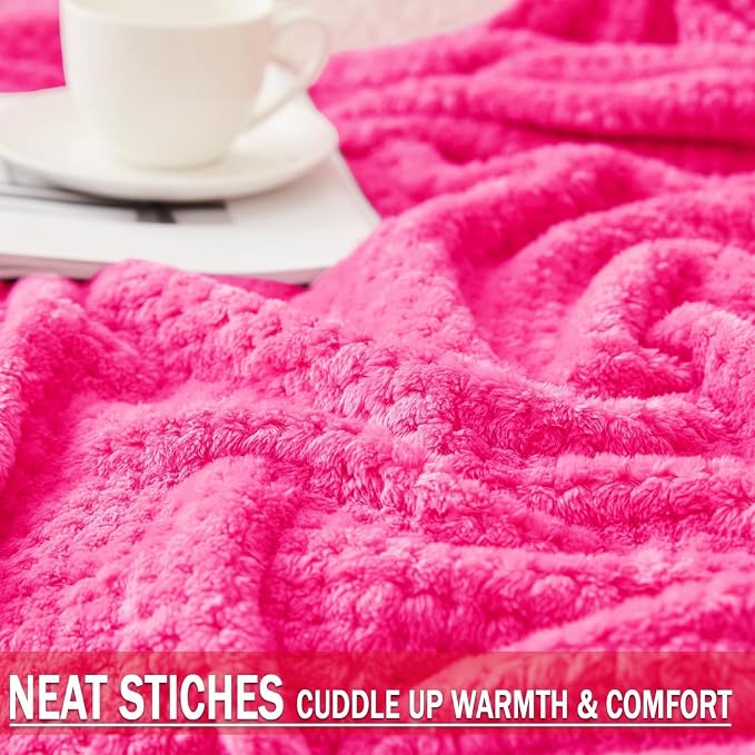 Exclusivo Mezcla Large Waffle Fleece Throw Blanket for Couch, Hot Pink | Lightweight Soft Blanket for Sofa, Bed, Living Room, Plush Fluffy Throw for Home Decor, Travel, All Season, 50x70 Inches