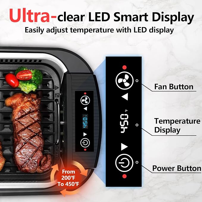 Indoor Grill, CUSIMAX Smokeless Grill Indoor, 1500W Electric Grill Griddle | Korean BBQ with Smart LED Display & Tempered Glass Lid, Non-stick Removable Grill Plate & Griddle Plate, Easy Cleanup, Black