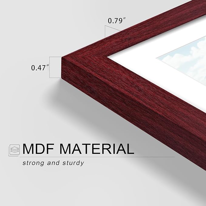 Picrit 4x6 Picture Frame Set of 12, Display 3.5x5 with Mat or 4x6 Without Mat, Photo Frames for Wall Mounting or Table Top Display, Dark Red Wood
