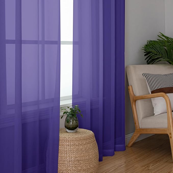OWENIE Purple Sheer Curtains, Sheer Curtains 84 inch Length 2 Panels Set, Rod Pocket Voile Fimly Sheer Drapes for Living Room/Bedroom, 2pcs, Each 42" W x 84" L