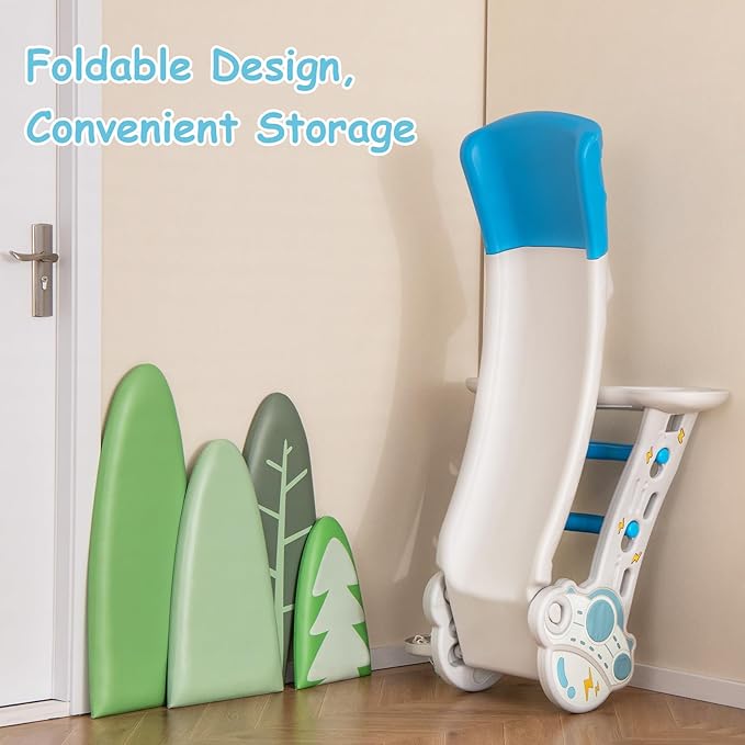 INFANS Toddler Slide, 3 in 1 Foldable Kids Slide Indoor Slideway with Basketball Hoop, Outdoor Climber Freestanding Playset, Extra Long Slipping Slope Sturdy Plastic Playground Toy