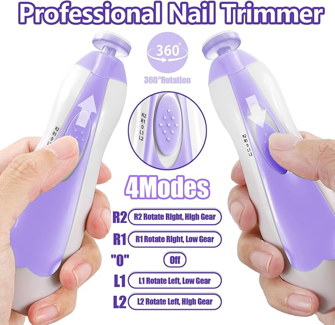 Qunlions life Baby Nail Trimmer Electric, 6 in 1 Rechargeable Baby Nail Clippers Manicure Set Grooming Kit for Toddler Infant or Adults (Purple)
