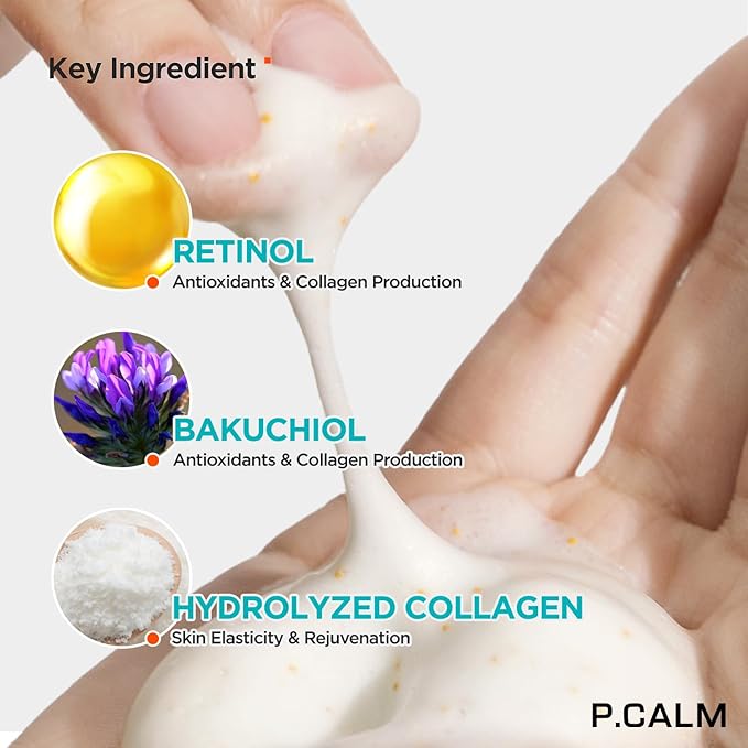 P.CALM Retinolagen Ampoule Shot Foam Cleanser – Retinol, Vegan Hydrolyzed Collagen & PHA for Pore Cleansing & Gentle Exfoliation, Korean Glass Skin (120ml / 4.05 fl.oz)