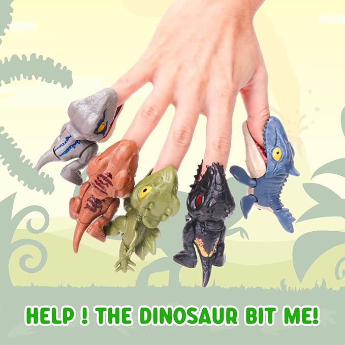 Zwish 6PCS Biting Finger Dinosaurs Toy Collectibles for Display, Play and Dinosaur Biting Fingers Puppet Model Figure Novelty Toys Birthday Gift Toys for 3+ Year Old Boys Girls Easter Eggs Filling