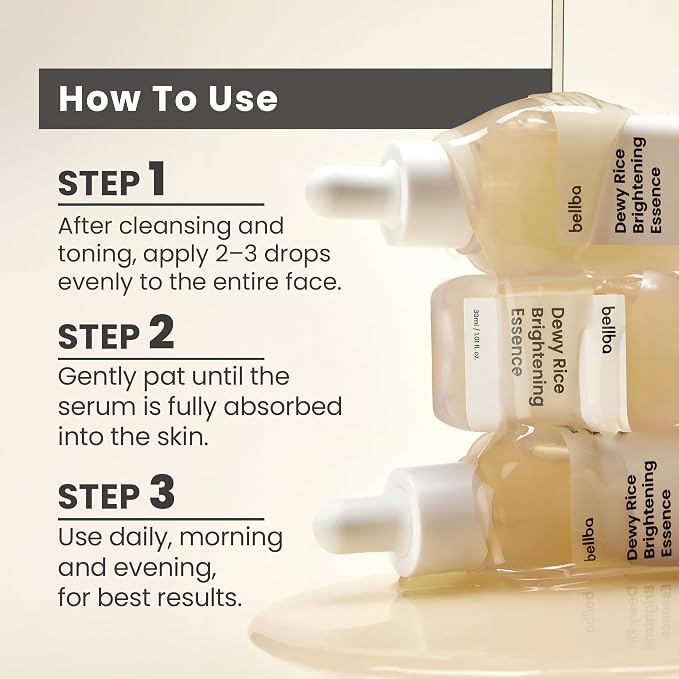 Dewy Rice Glow Serum Korean Serum for Face - K-beauty Skincare Rice Brightening Essence - Get Even Tone and Glass Skin - Hydrating, Lightweight, Non-Comedogenic (1 fl.oz)