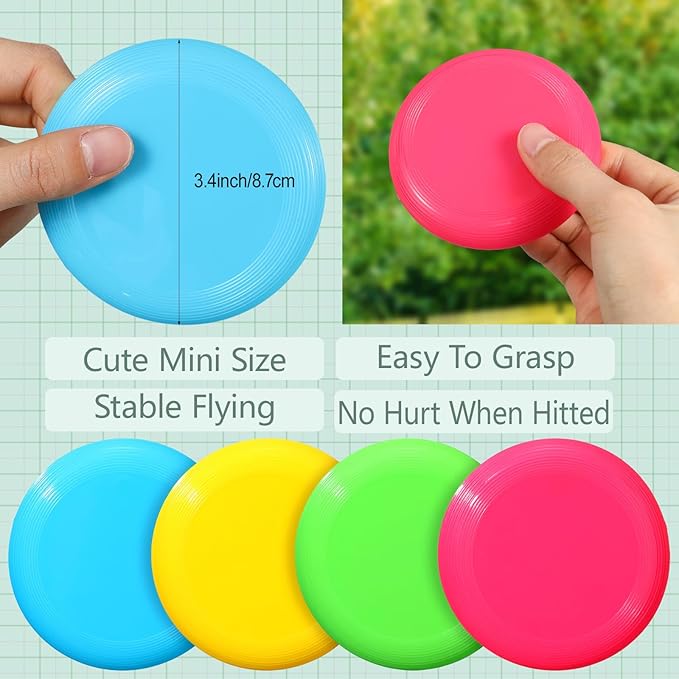 Hiboom Kids Flying Discs 3.4 Inch Mini Flying Disks Bulk Flyer Toy for Outdoor Pets Dog Yard Lawn Games Party Kindergarten Teaching Favors, 4 Colors