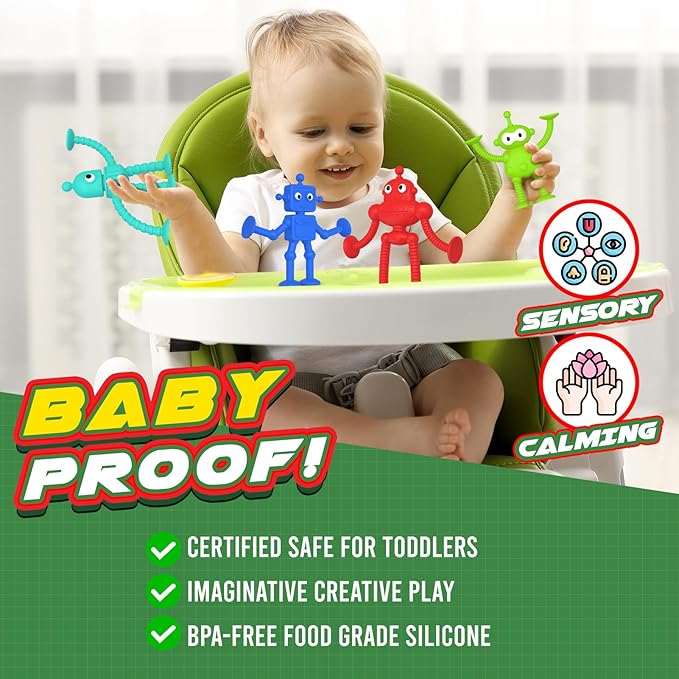 Baby Bath Toys Suction Toy: No Hole Bath Toy for Toddlers - Robot Fidget Suction Cup Toys - Window Building Sensory Toy for Boys Girls Travel Gifts - Easter Basket Stuffers Egg Fillers