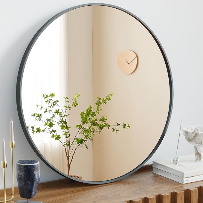 Sweetcrispy Round Bathroom Mirror for Over Sink, 30 Inch Wall Mounted Vanity Mirror with Matte Metal Frame, Decor for Bathroom, Entryway, Bedroom, Black
