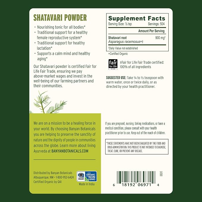 Banyan Botanicals Shatavari Powder – Organic Asparagus Racemosus Root Powder – Rejuvenating Adaptogen Tonic that Supports a Healthy Reproductive System* – 1 lb. – Non-GMO Sustainably Sourced Vegan