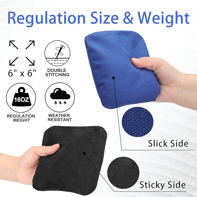 EunHo Regulation Cornhole Bags Set of 8 - Dual Sided Slick and Stick Cornhole Bean Bags for Tossing Game Professional All Weather Pro Corn Hole Bags with Tote Bag