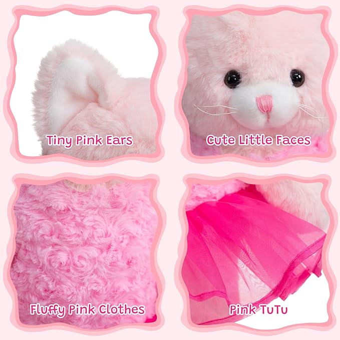Ballerina Cat Stuffed Animal Cute Plush Cat in Tutu Skirt Birthday Dance Recital Gifts for Girls Kids 21’’ Pink