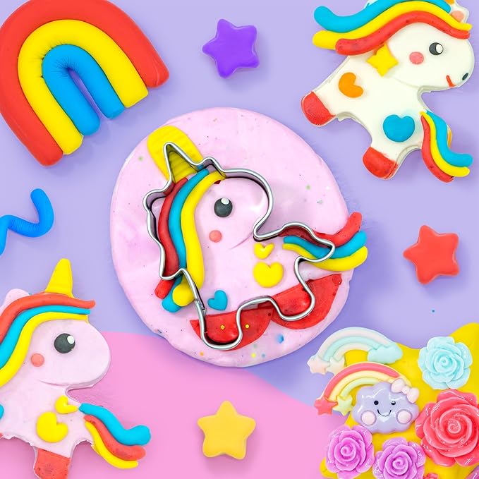 SIMPLIPLAY Unicorn Sensory Dough Kit, 6PCS 18oz Glitter Doughs with Accessories(120 Pcs+), Non-Toxic Colorful Sensory Dough for Girls Gift with Cutter, Unicorn Toys, Improve Fine Motor Skills