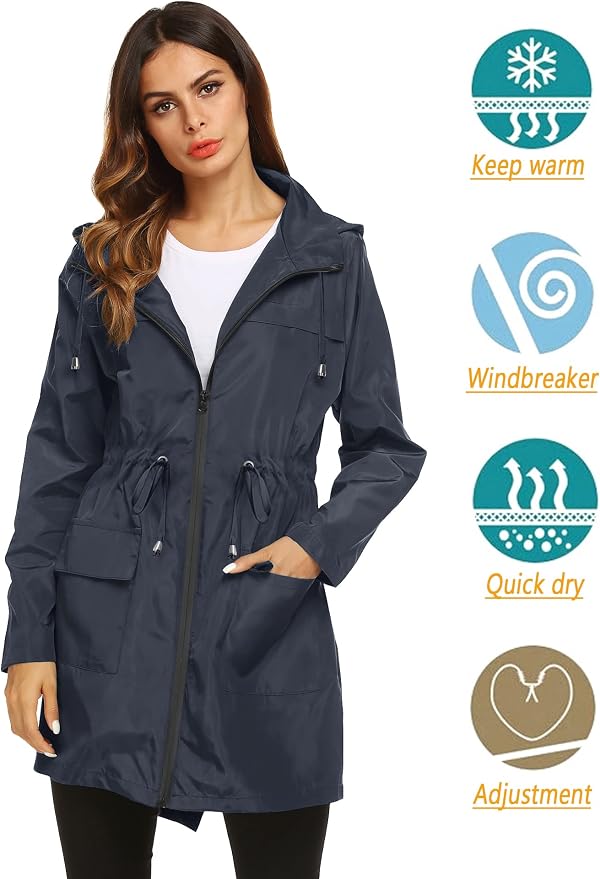 Lomon Women Waterproof Lightweight Rain Jacket Active Outdoor Hooded Raincoat
