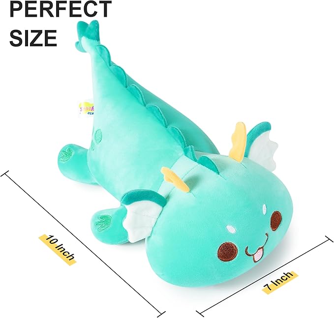 Onsoyours Chubby Dragon Stuffed Animal Adorable Plushies Soft Huggable Plush Pillow Kawaii Cute Dragon Plushie Toy for Kids (Cyan Dragon, 10")