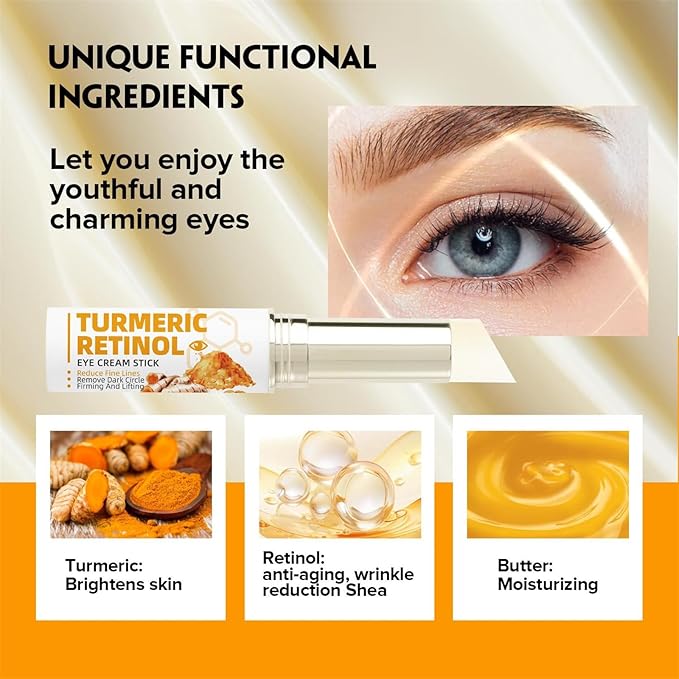 Turmeric Retinol Eye Cream Stick, Eye Balm Stick Hydrating for Dark Circles and Puffiness, Retinol Anti Aging Under Eye Cream, Reduces Fine Lines Eye Bags Eye Cream Stick for All Skin Types (4PCS)