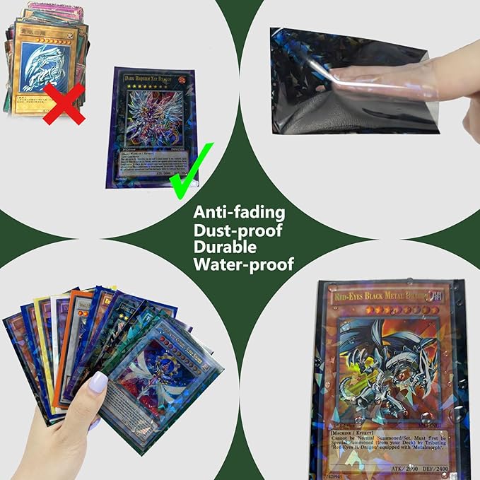 100 Count Green Card Sleeves for Trading Cards, Perfect Fit Shiny MTG Card Sleeves, Holographic Card Sleeve Fit for Magic, Photocard, TCG, Baseball/Sports Cards, Yugioh Card, Game Card 66 * 91 mm