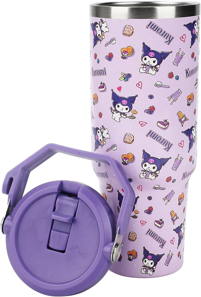 Bioworld Kuromi Purple All-Over Print 40 Oz Stainless Steel Tumbler With Handle