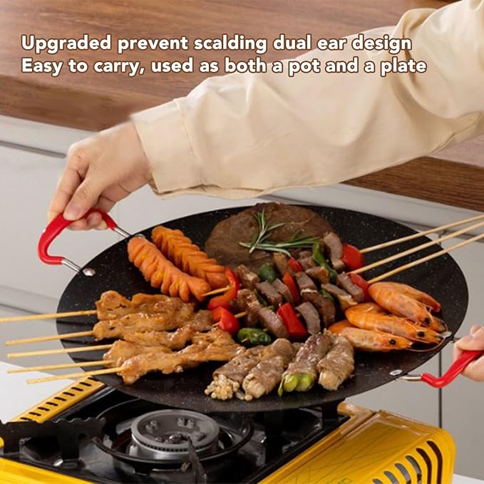 Non Stick Korean Grill Pan, Round BBQ Griddle Pan with Silicone Handle Design, High Temperature Resistant, Suitable for Camping, Outdoor Barbecue (Medium 80 X 60 X 53cm / 31.5 X