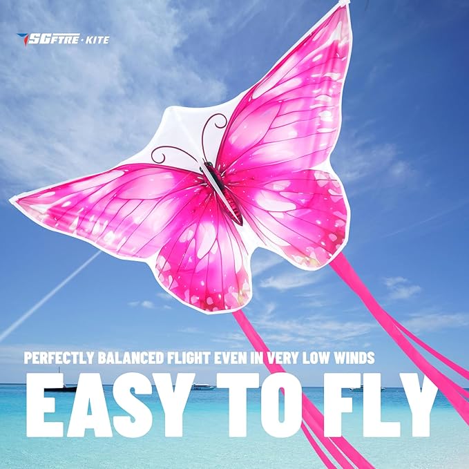 SGftre Butterfly Kite for Boys and Girls Easy Flight Hand Kites Perfect Outdoor Toy for Kids and Adults, Great for Beach Fun and Outdoor Activities, Great Gift for Kids (Pink Dreamy Butterfly)