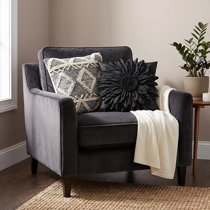 Black Accent 3D Flower Decorative Throw Pillow Covers for Bed Sofa Couch | Bella's Giftshop Handmade Sunflower Taffeta Pillow Cases Living Room Bedroom Decor, 18x18 Inch
