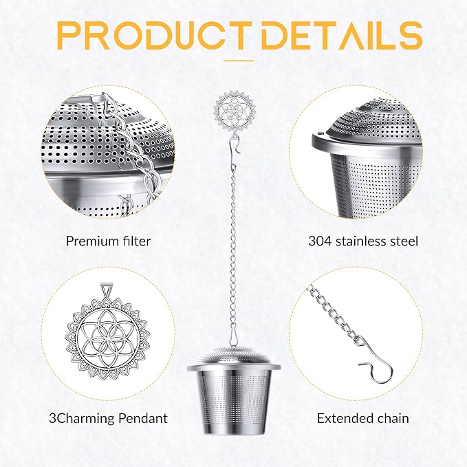 3 Sets Tea Infusers Steeper for Loose Leaf Tea Holder Stainless Steel Tea Ball Mesh Strainer Filters with Drip Trays and Pendant(Plant Style)