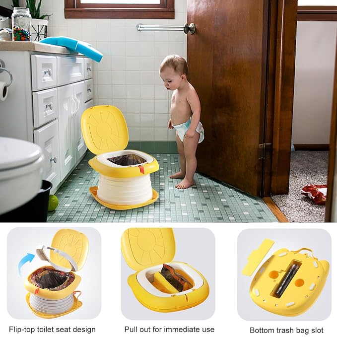 Travel Potty for Toddler,Foldable and Portable Toilet for Kids, Apply to Seat Emergency Toilet for Car, Camping, Outdoor, Indoor,Orange