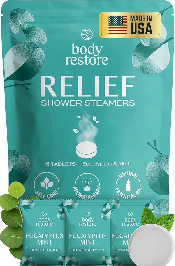 Body Restore Shower Steamers Aromatherapy 15 Pack – Fathers Day Gift for Dad, Birthday Gifts for Women & Men, Spa Stress Relief & Relaxation Self Care Gifts – Premium Eucalyptus Essential Oil Tablets