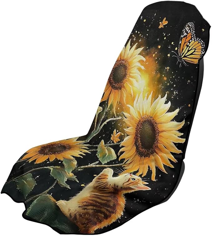 INSTANTARTS Sunflower Cat Towel Car Seat Covers Seat Belt Cover Pad Multi-Use Car Seat Towel Cover