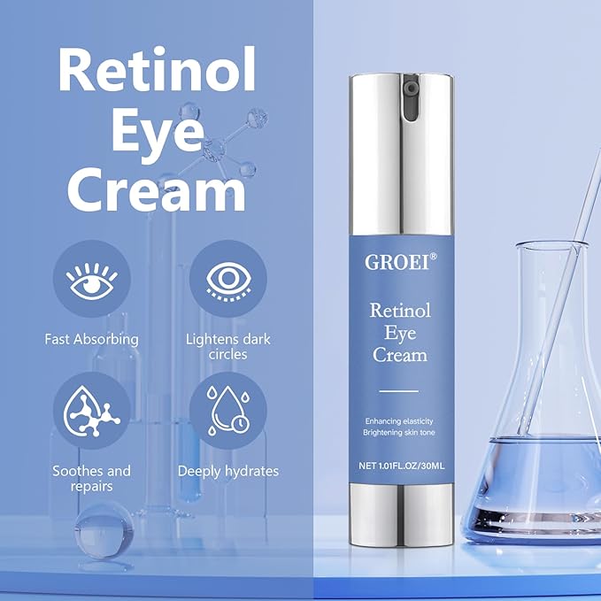 Retinol Eye Cream for Dark Circles & Wrinkles -Night Care Eye Cream with Collagen Hyaluronic Acid Effective in 3-4 Weeks to Fight Against Aging, Reduce Puffiness and Bags, All Skin Types