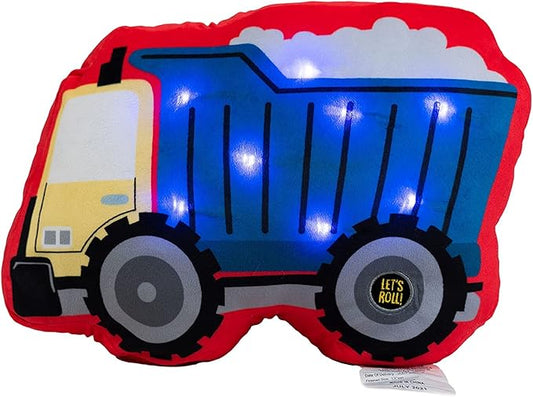 Unicorns & Robots Light Up Pillow for Kids, Plush Led Night Light for Boys and Girls, Oeko TEX Certified, Toddler’s Light Up Sleeping Toy, Dump Truck