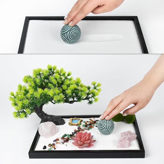 Artcome Japanese Zen Sand Garden for Desk - Home, Office Desk Accessories - Crafted Meditation Therapy Rectangle Tray - Mindful Relaxation Tool for Stress Relief
