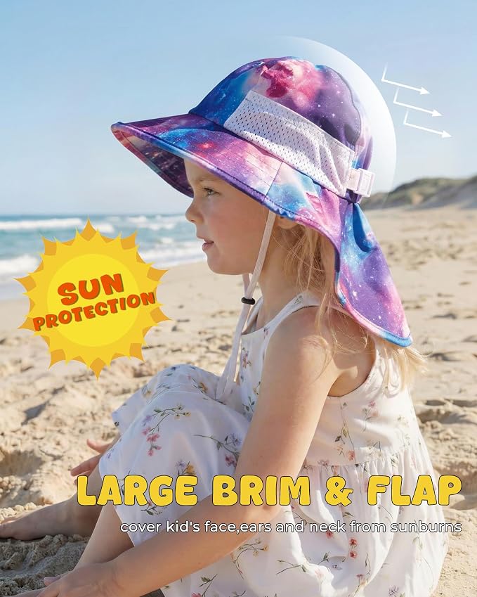 Toddler Baby Sun Hat Kids Summer Beach Essentials Adjustable Beach Hats with Bucket Wide Brim for Boys Girls Age 0-14 Years