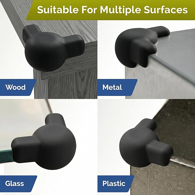 Silicone Corner Protectors for Baby Proofing – Soft Adhesive Corner Guards for Tables & Furniture, Child Safety Edge & Corner Bumpers. Protects Toddlers from Sharp Edges (12 Pack/Black)