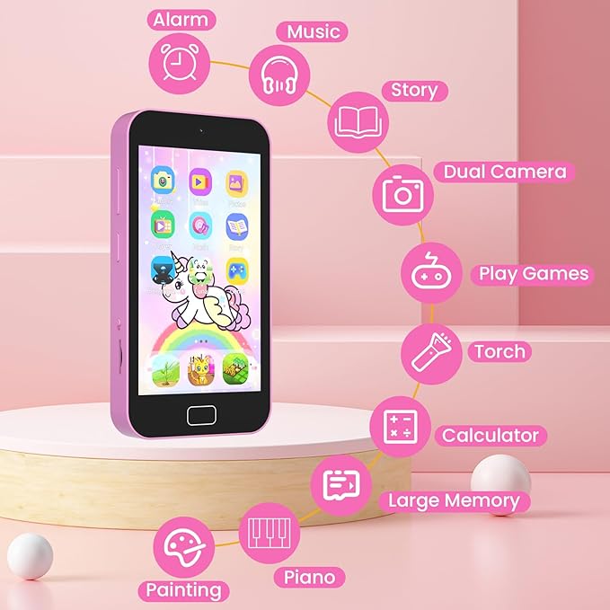 Kids Smart Phone for Girls, 4.0" Touchscreen Dual Camera Cell Phone, Toddler Preschool Learning Educational Toys Birthday Gifts for Age 3 4 5 6 Year Old, Music Player, Puzzle Games, 32GB(Pink)